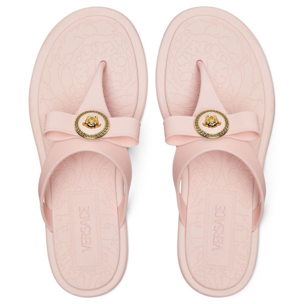 Versace Palazzo Gianni Ribbon Bow Medusa Pink Flip Flops